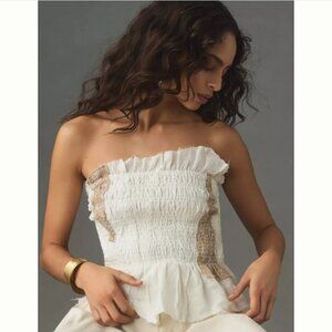 Brand New By Anthropologie Smocked Linen Tube Top